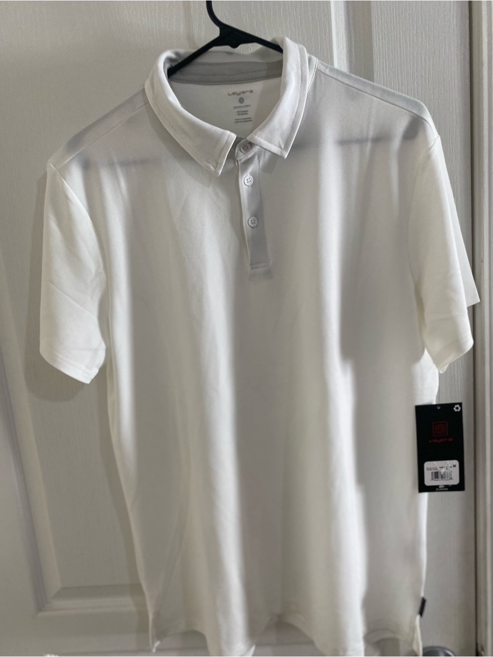 Men's White Short-Sleeve Polo Shirt Size M Medium, Qwick-Dry